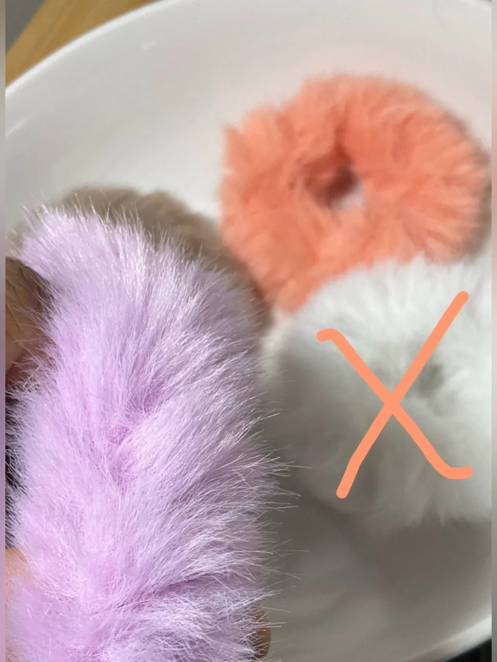 Fluffy Plush Hair Scrunchie Trio - Purple, Peach, and Taupe. Extremely SOFT